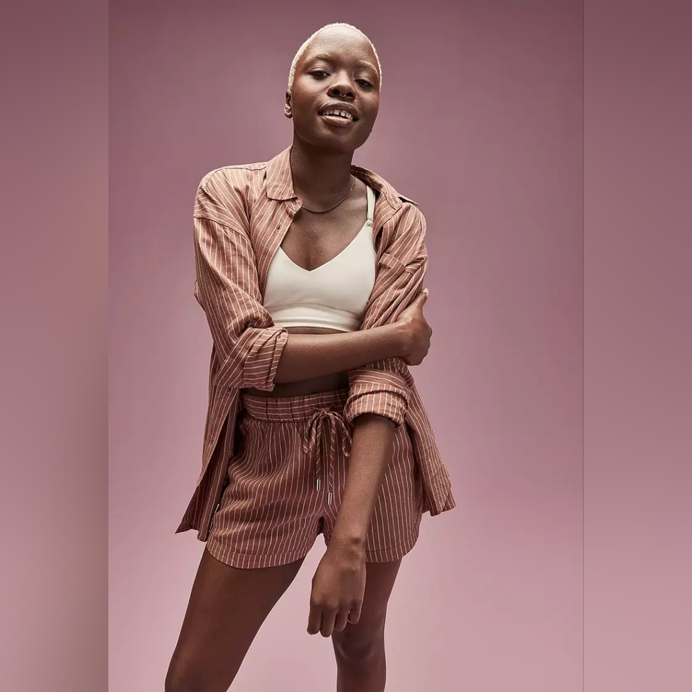 CALIA Linen Striped Terra Cotta Loungewear Set